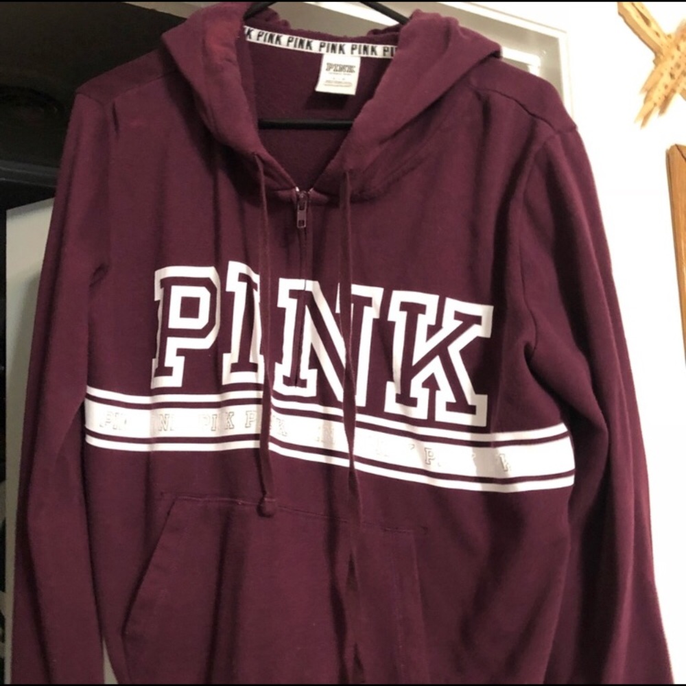 Pink half zip maroon hoodie